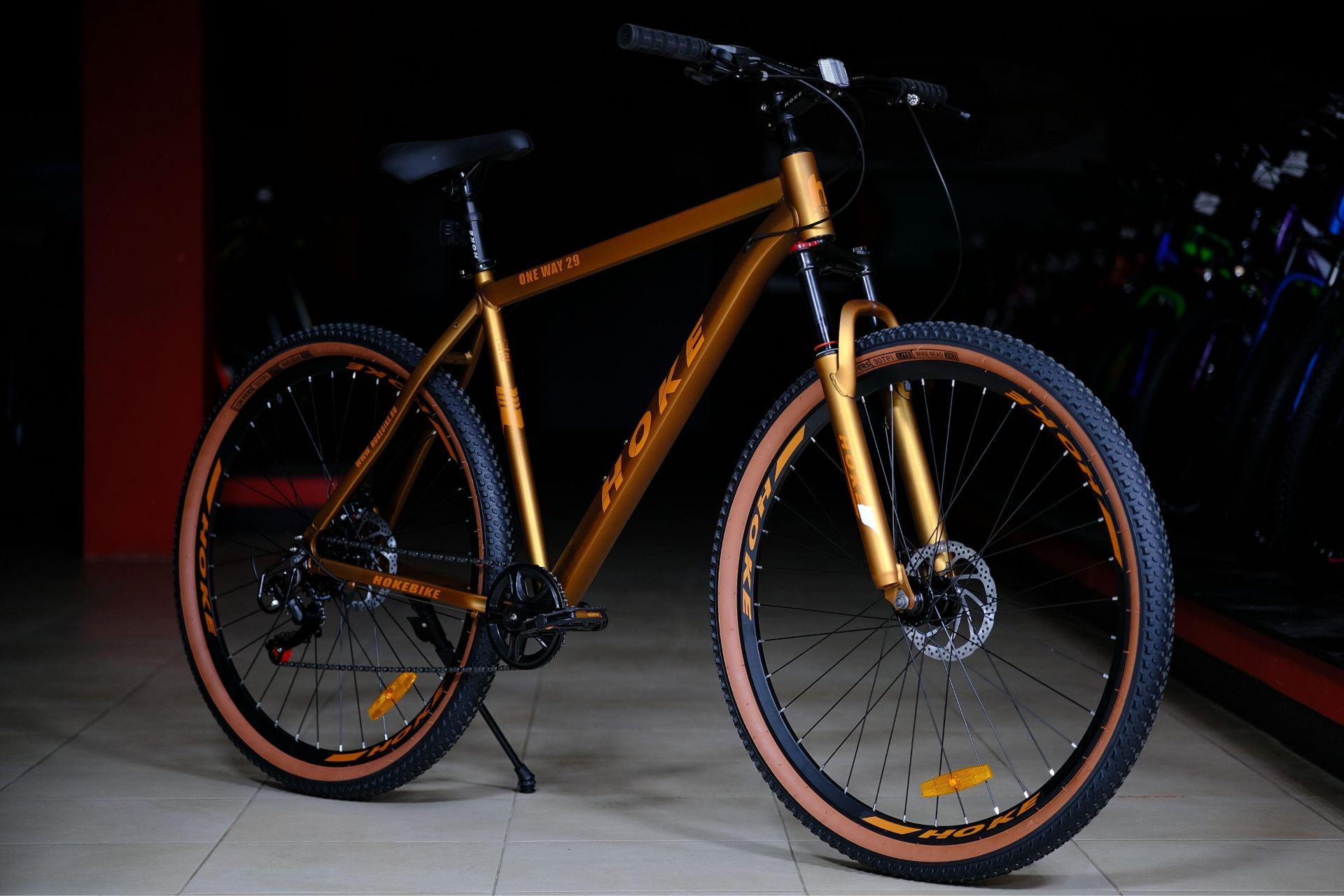 Обод 29 ALLOY двойной усиленный высокий, втулки алюминиевые на промподшипниках HOKE ONE WAY 29 матовый коричневый-золотой 17