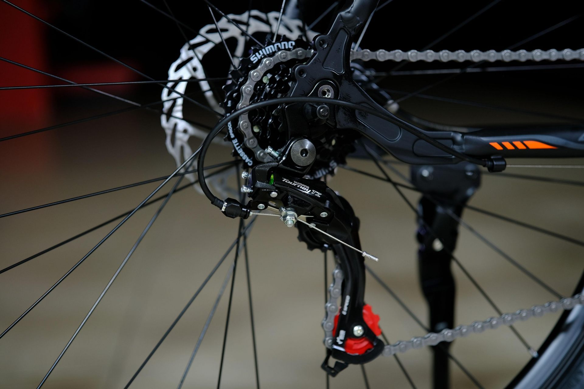 Задний переключатель Shimano Tourney TZ-500 оригинал HOKE 4 Way 29 HD матовый чёрный-оранжевый 19